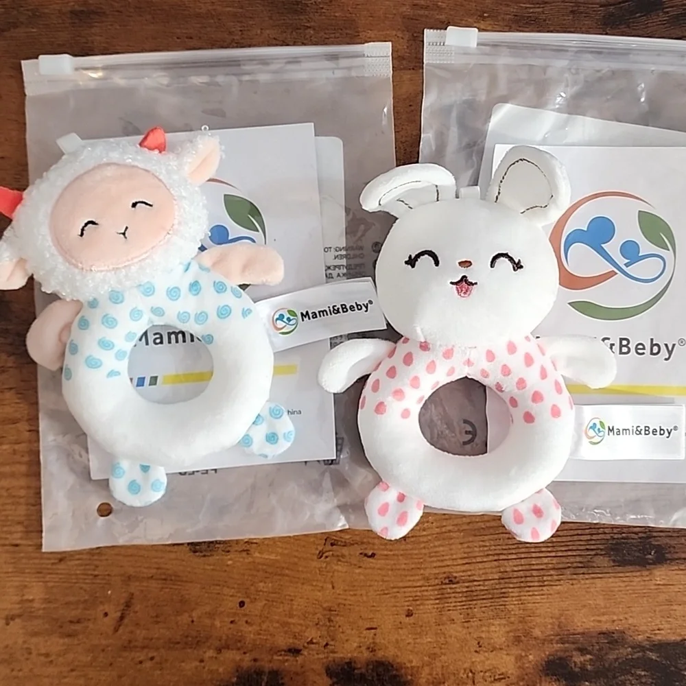 Cute Cartoon Animal Infant Baby Rattling Rattle, Teether Toy Blue & White Sheep